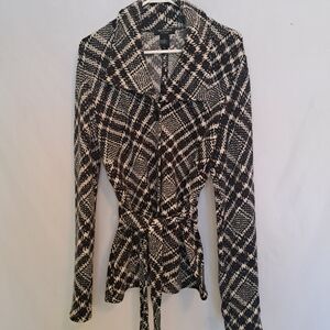 Clothes By Revie Black,White Red Plaid Tie Jacket Women's Large 100% Wool KC